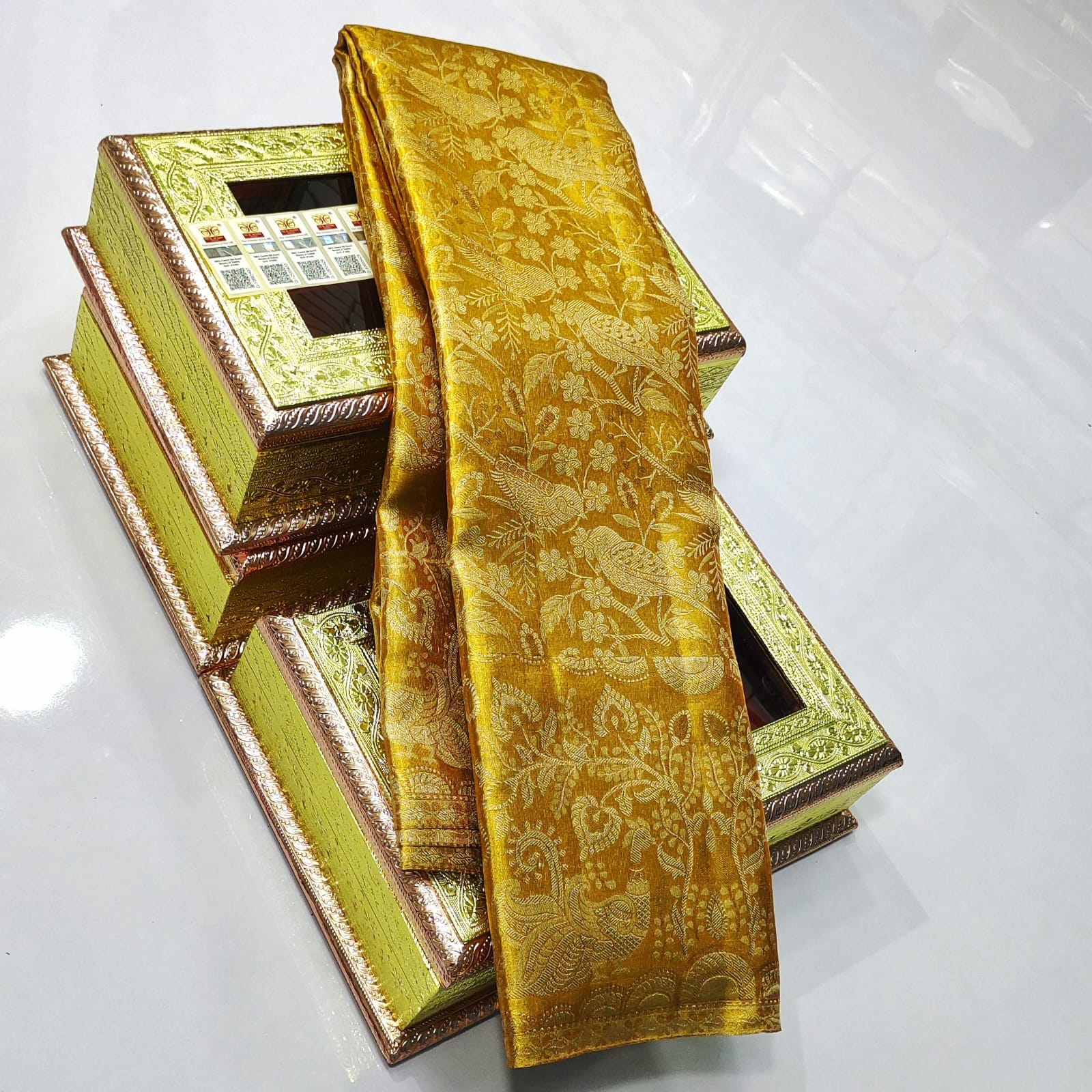 Gold Kanchipuram Handloom Tissue Brocade Silk Saree